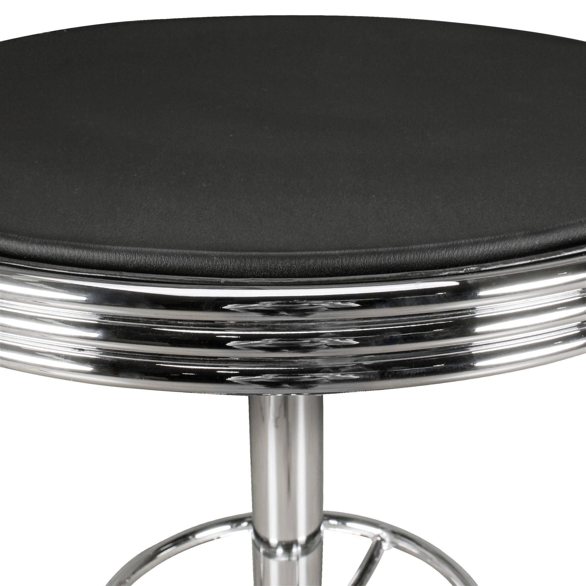 FineBuy American Diner Bartisch rund Ø 60 cm Aluminium Kunstlederbezug, Retro Stehtisch USA Schwarz/Silber, Robuster Bistrotisch 50er Jahre, Partytisch mit Untergestell aus verchromtem Alu