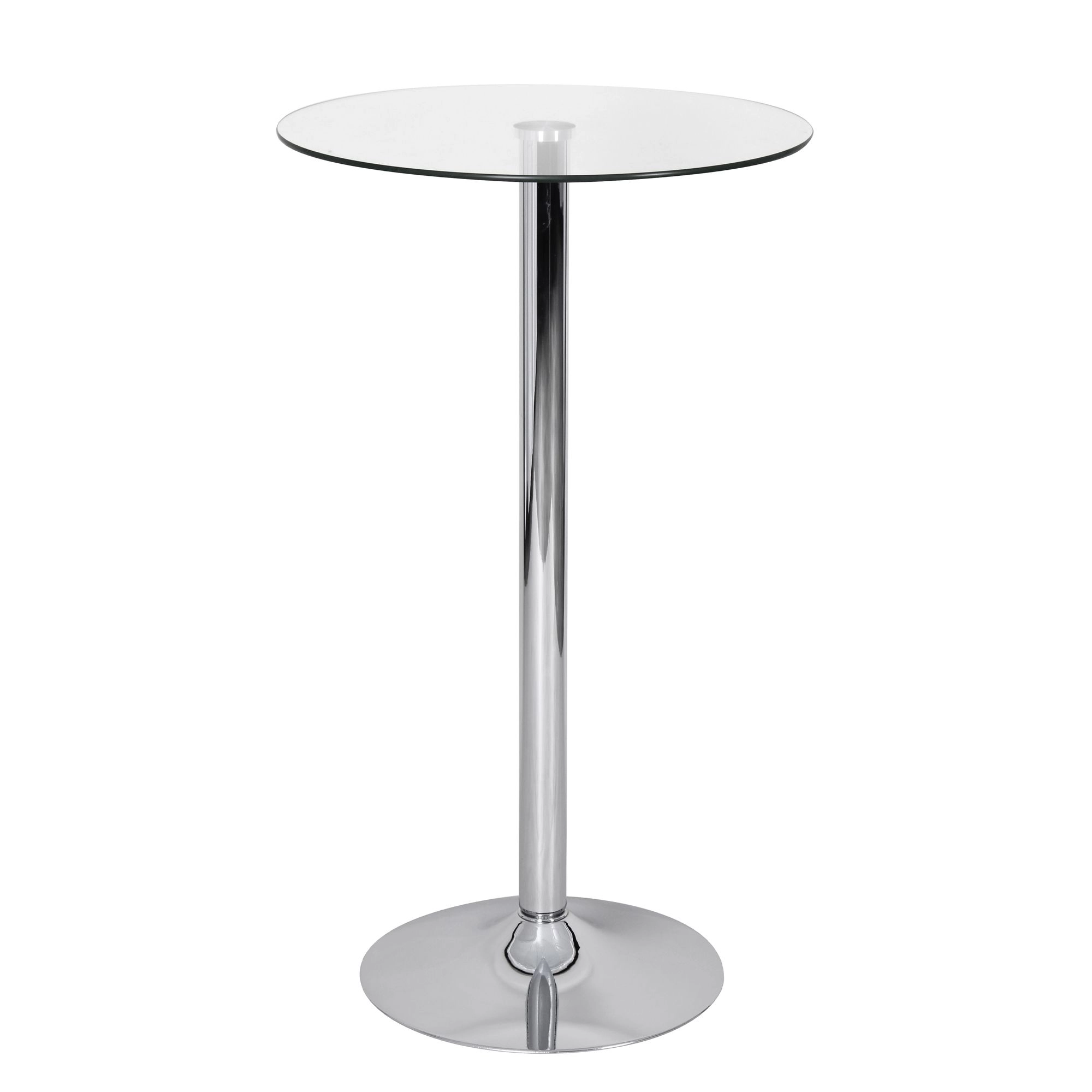 FineBuy Stehtisch 60x60x105 cm Rund Bartisch Sicherheitsglas Bistrotisch Silber, Moderner Tisch für Bar, Design Partytisch Metall, Hochtisch Messetisch Chrom