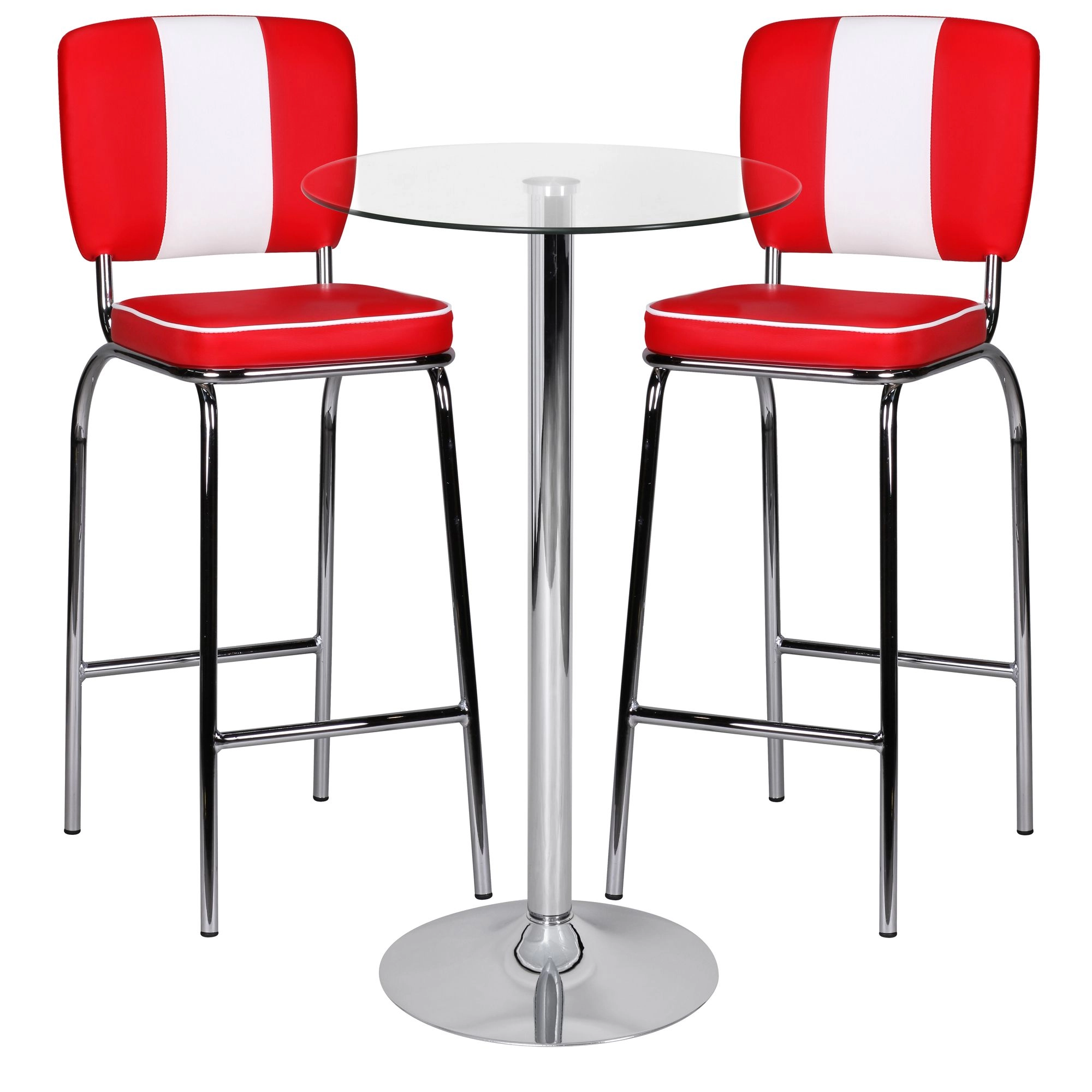 FineBuy Stehtisch 60x60x105 cm Rund Bartisch Sicherheitsglas Bistrotisch Silber, Moderner Tisch für Bar, Design Partytisch Metall, Hochtisch Messetisch Chrom