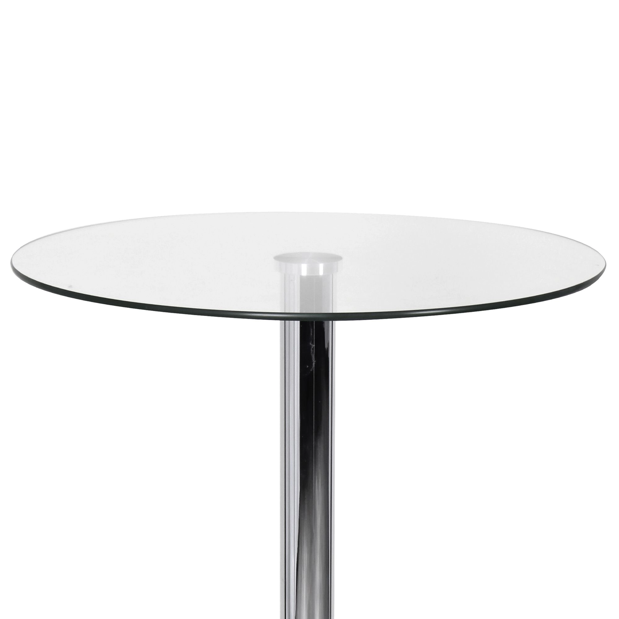 FineBuy Stehtisch 60x60x105 cm Rund Bartisch Sicherheitsglas Bistrotisch Silber, Moderner Tisch für Bar, Design Partytisch Metall, Hochtisch Messetisch Chrom