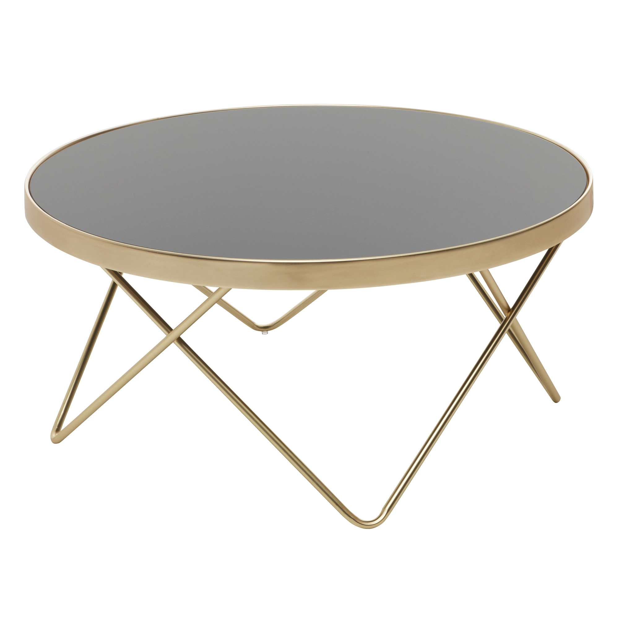 FineBuy Design Couchtisch Ø 82 cm Schwarz matt Gold Beistelltisch Metall / Glas, Tisch mit Glasplatte, Ablagetisch modern, Großer Wohnzimmertisch, Glastisch mit Metallgestell