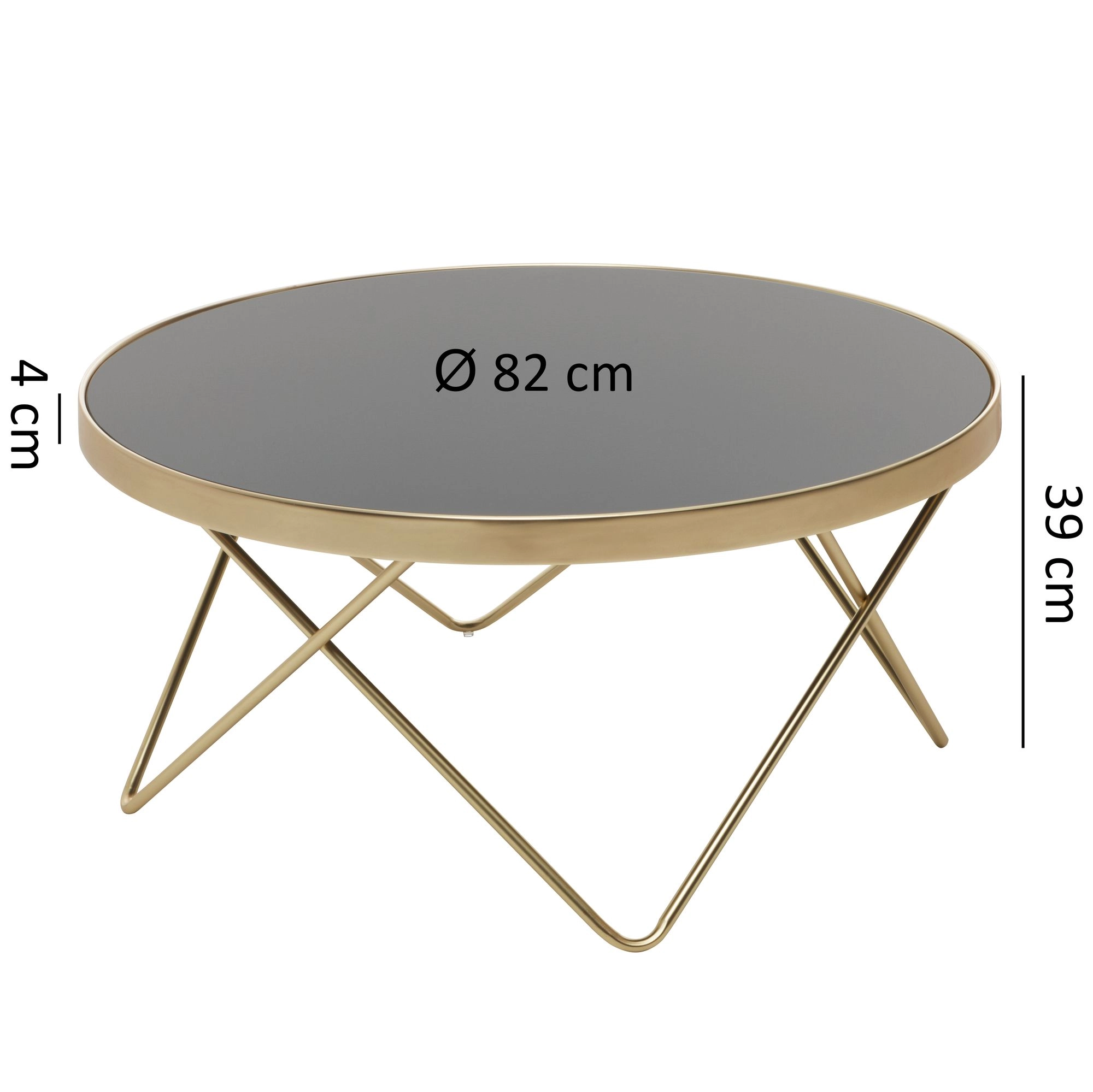 FineBuy Design Couchtisch Ø 82 cm Schwarz matt Gold Beistelltisch Metall / Glas, Tisch mit Glasplatte, Ablagetisch modern, Großer Wohnzimmertisch, Glastisch mit Metallgestell