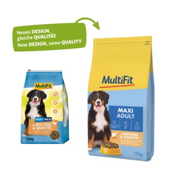 MultiFit Trockenfutter Hund Adult, Maxi, mit Geflügel & Karotte 12 kg