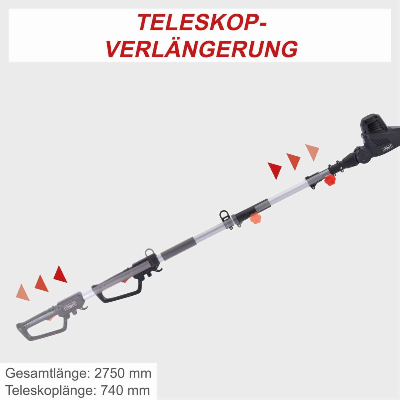 Elektro Teleskop Heckenschere ETHT500 Scheppach - 450mm Schnittlänge | 230V | ausziehbar bis 2750mm