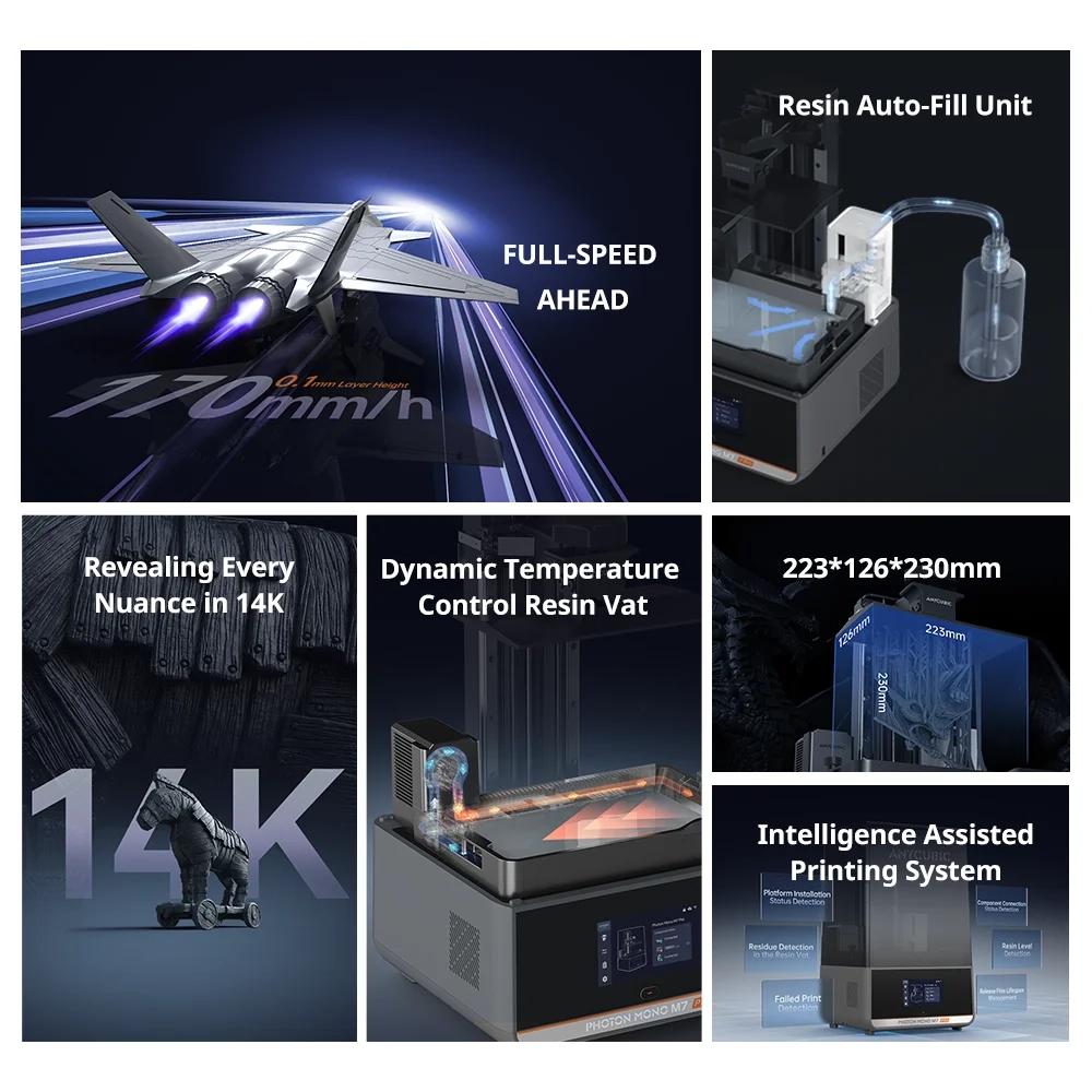 ANYCUBIC Photon Mono M7 Pro AE Version 14k Mono MSla 3D-Drucker 10.1 ''LCD-Harz 3D-Drucker Geschwindigkeit bis zu 170 mm/h Druck größe 223*126*230mm