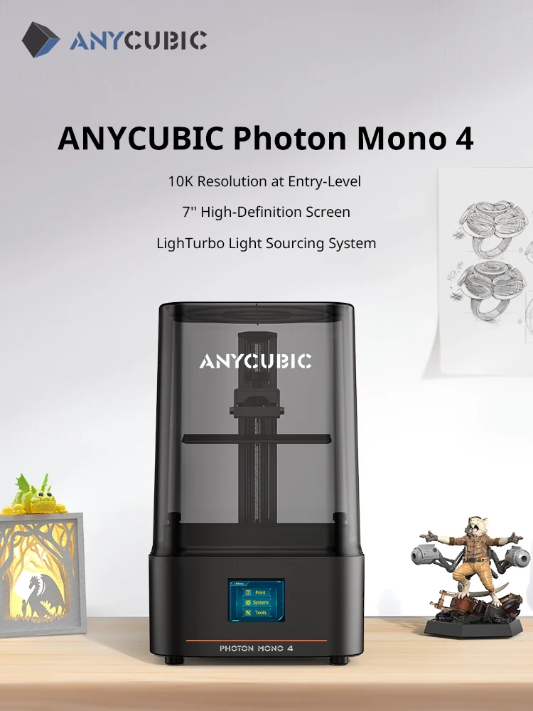 ANYCUBIC Photon Mono 4 AE10K+ 7-Zoll-High-Definition-Bildschirm 3D-Drucker Hochgeschwindigkeits-UV-Harz 3D-Drucker Druckgröße 153 × 87 × 165 mm