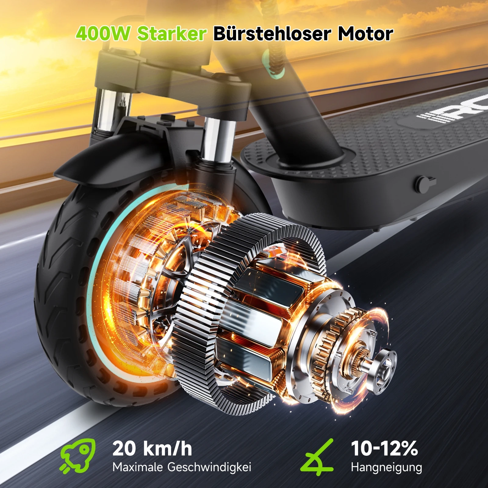 RCB Elektroroller für Erwachsene EV85F ABE, APP-Steuerung, 400-W-Motor, 7,8-Ah-Akku, 20 km/h Höchstgeschwindigkeit, 30 km Reichweite, Gewicht 15 kg, 3 Geschwindigkeitsmodi, Elektroroller mit