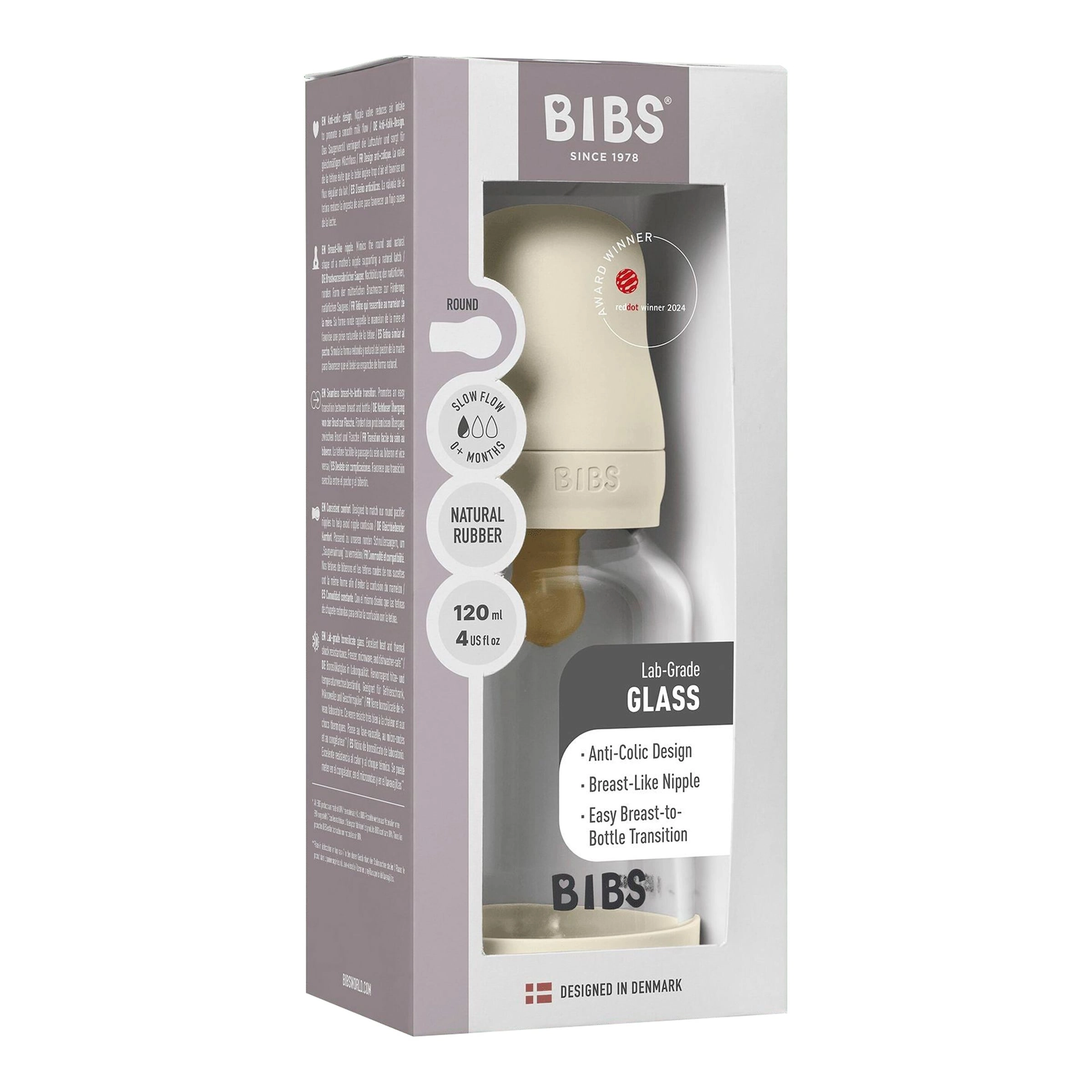 Bibs Babyflasche aus Glas, 120 ml, ab 0M