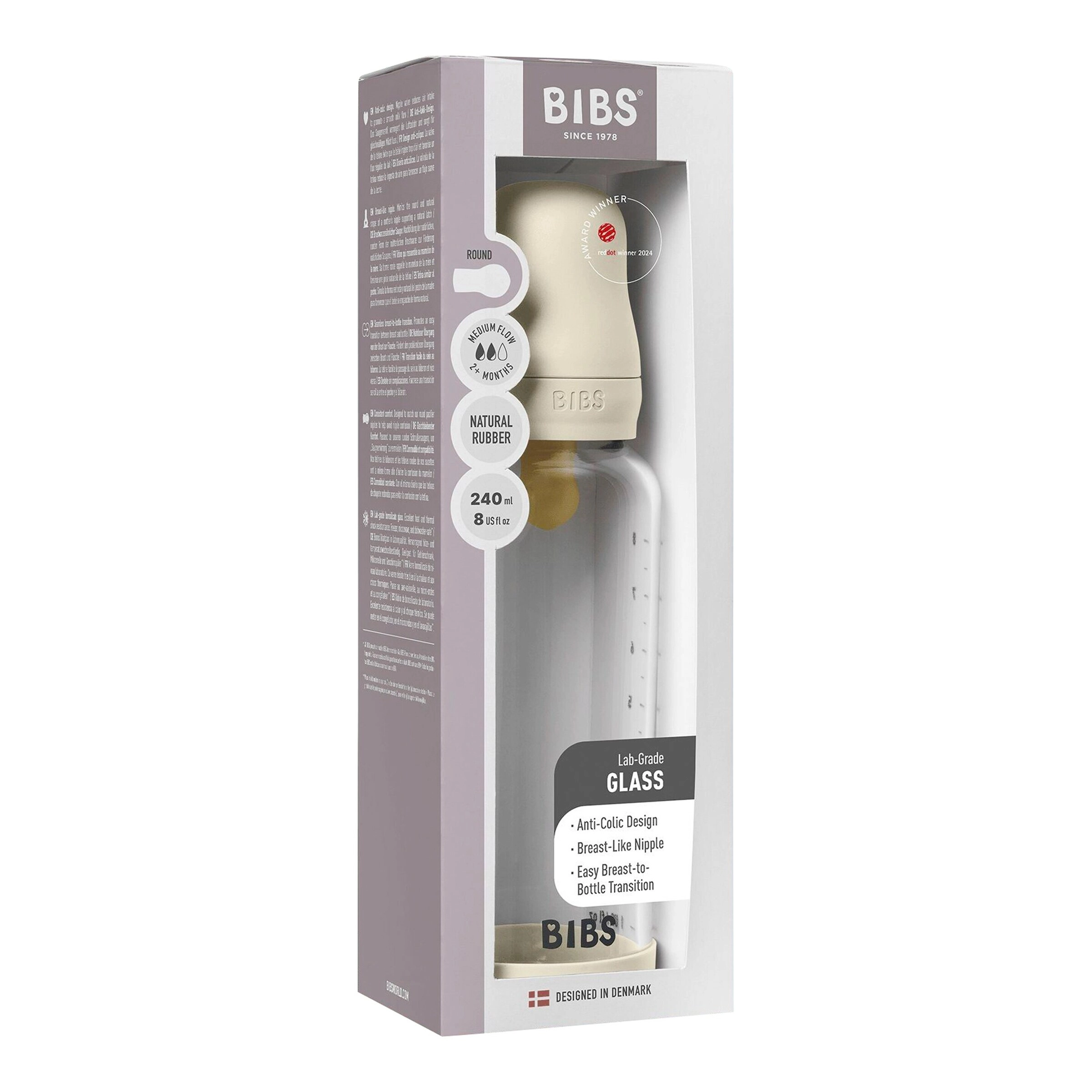 Bibs Babyflasche aus Glas, 240 ml, 2M+