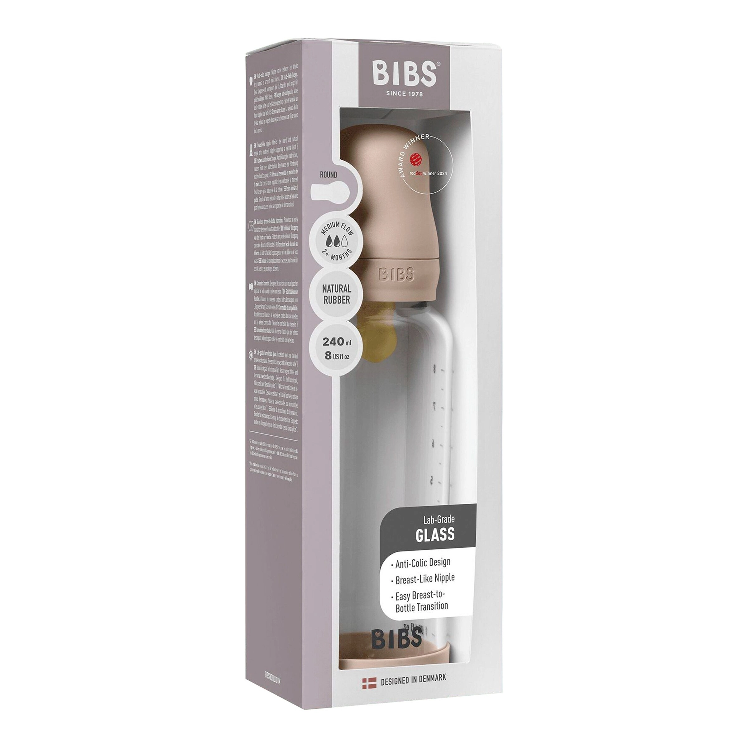 Bibs Babyflasche aus Glas, 240 ml, 2M+