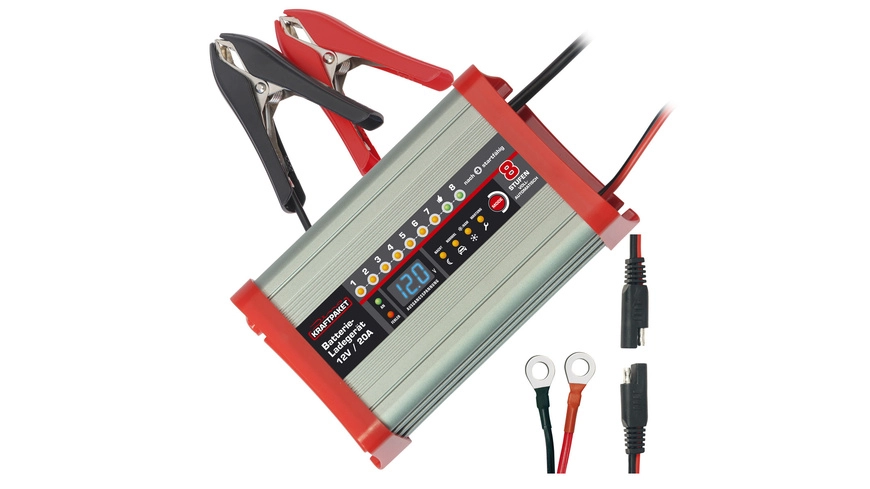 Dino KRAFTPAKET Kfz-Batterieladegerät, für 12-V-Batterien, 20 A, Nacht- und Camping-Funktion