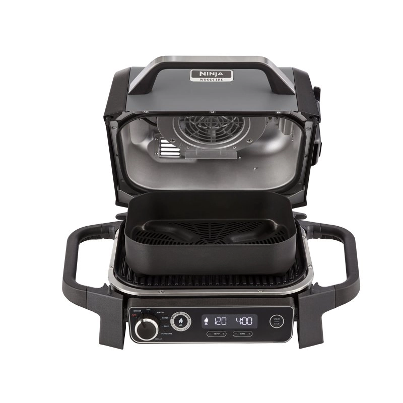 Ninja OG701EU Woodfire Elektrogrill für den Außenbereich + Heißluftfritteuse 2400 W