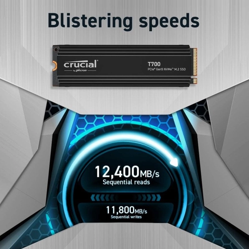 Crucial T700 2 TB PCIe Gen5 NVMe M.2 SSD mit Kühlkörper