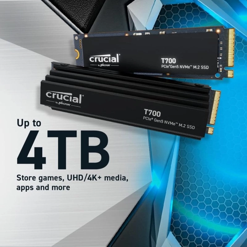 Crucial T700 2 TB PCIe Gen5 NVMe M.2 SSD mit Kühlkörper