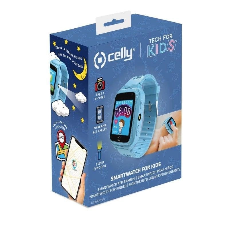 Celly Kidswatch Bluetooth GPS 1.44" Farbdisplay Blau IP67 Kind Gr SOS Schlafmonitor