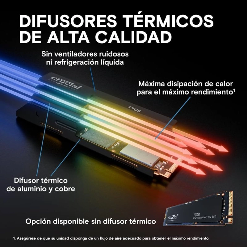 Crucial® T705 1 TB SSD PCIe Gen5 NVMe M.2 Kühlkörper