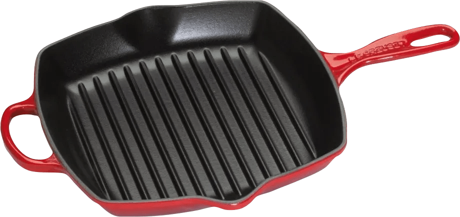 Le Creuset Signature Gusseisen-Steakgrillpfanne Quadratisch 26cm Kirschrot | emaillierte Innenseite | Hohe Rippen | alle Herdarten | Spülmaschinenfest | Eisen