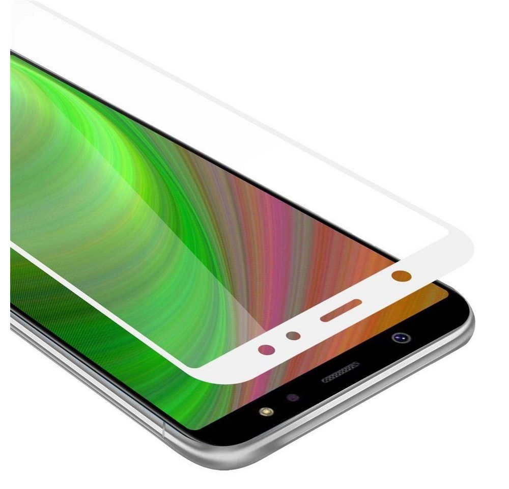 Cadorabo Vollbild Panzer Folie für Samsung Galaxy A6 PLUS 2018 Schutzfolie in TRANSPARENT mit WEISS Gehärtetes (Tempered) Display-Schutzglas in 9H Härte mit 3D Touch Kompatibilität
