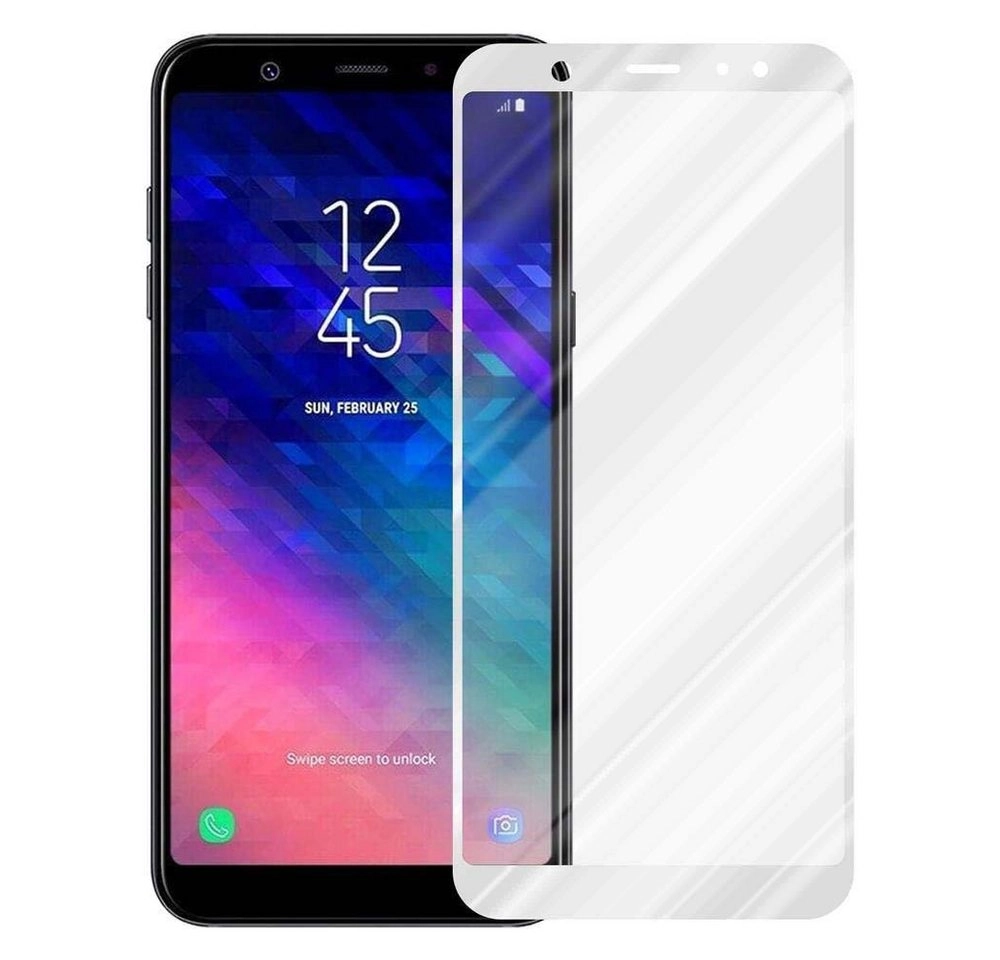 Cadorabo Vollbild Panzer Folie für Samsung Galaxy A6 PLUS 2018 Schutzfolie in TRANSPARENT mit WEISS Gehärtetes (Tempered) Display-Schutzglas in 9H Härte mit 3D Touch Kompatibilität