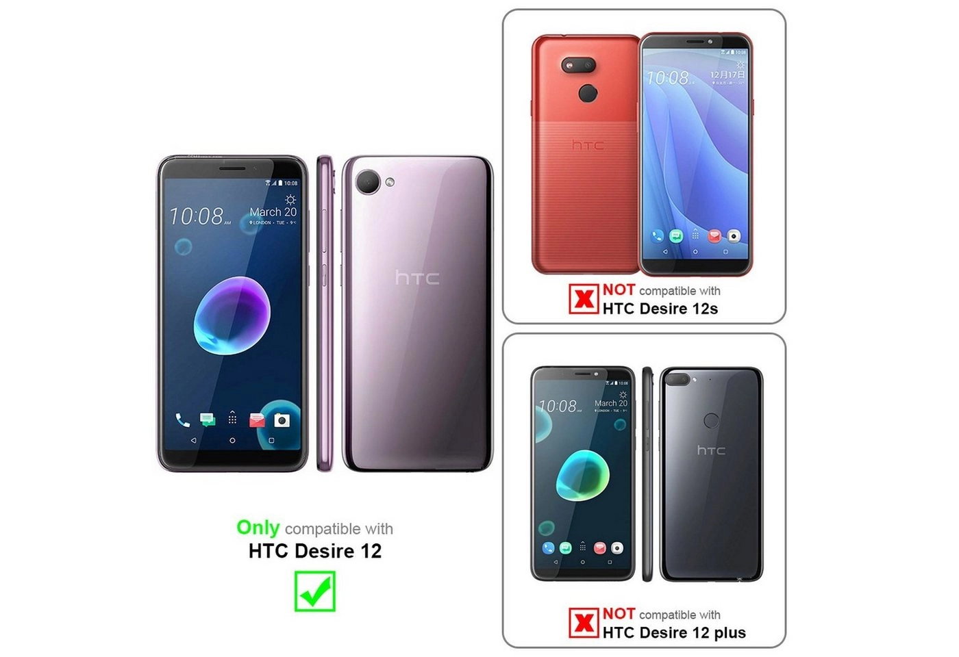 Cadorabo Panzer Folie für HTC Desire 12 Schutzfolie in KRISTALL KLAR Gehärtetes (Tempered) Display-Schutzglas in 9H Härte mit 3D Touch Kompatibilität